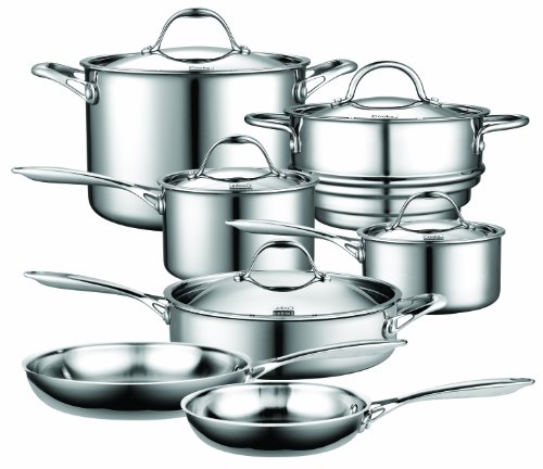 Cooks Standard Stainless Steel 12-Piece Multi-Ply Clad Cookware Set, Silver