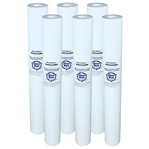 KleenWater Dirt Rust Sediment Filters, KleenWater KW2520BR-50M Polypropylene Replacement Water Filter Cartridges, 50 Micron, 2.5 x 20