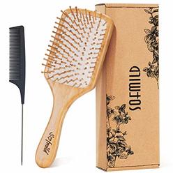 Sofmild Hair Brush-Natural Wooden Bamboo Brush and Detangler Tail Comb Hair Brush Set, Eco-Friendly Paddle Hair Brushes for Women Men