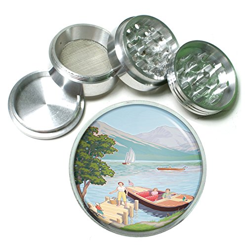 Perfection In Style 63mm 2.5" 4 Pc Aluminum Sifter Magnetic Herb Grinder Vintage Boat Posters Design 010