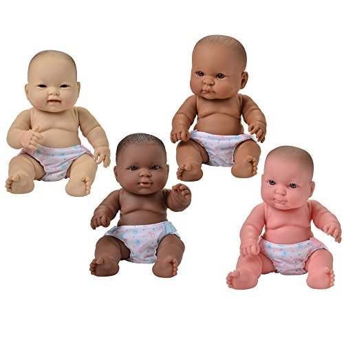constructive playthings huggable multi-cultural baby dolls for kids, set of 4