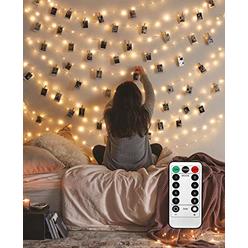 LECLSTAR Photo Hanging Clips String, 50 LED Photo Clips String Lights 17ft Photo String Lights with Clips, 8 Modes Fairy Lights 