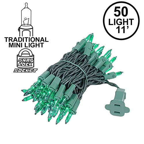Novelty Lights 50 Light Teal Christmas Mini String Light Set, Green Wire, Indoor/Outdoor UL Listed, 11' Long