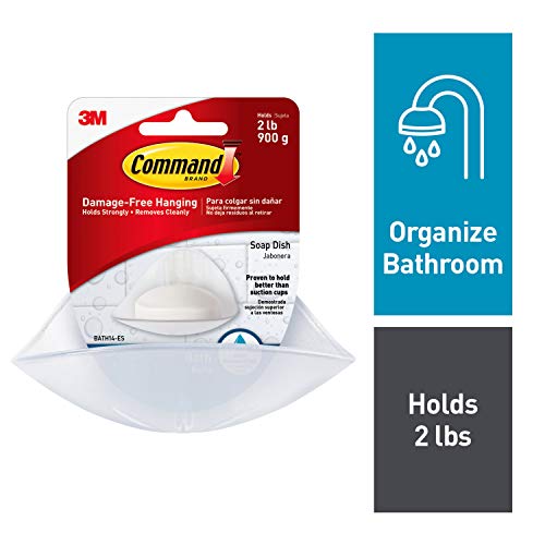 Command Soap Dish, Frosted Plastic, Holds 2 lbs, 2 packs (2 Dishes & 4 Strips total), BATH14-ES