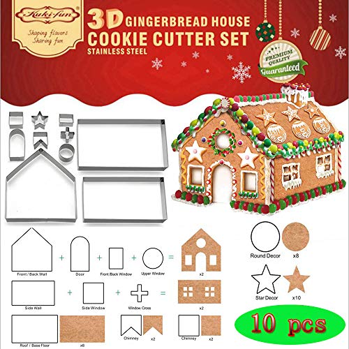 Sakolla (Set of 10) Gingerbread House Cookie Cutter Set, Bake Your Own Small Christmas House Kit, Chocolate House, Haunted House,