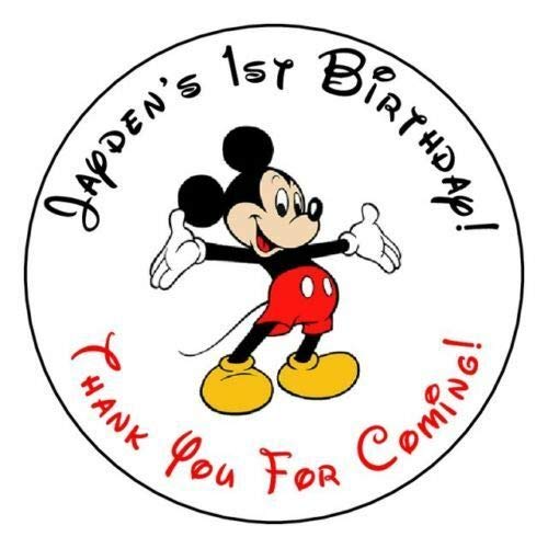 ahh101 Mickey Mouse Birthday Party Stickers, Labels, Favors, Personalized, (12 Stickers)
