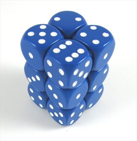 Chessex Manufacturing 25606 Opaque Blue With White - 16 mm Six Sided Dice Set Of 12