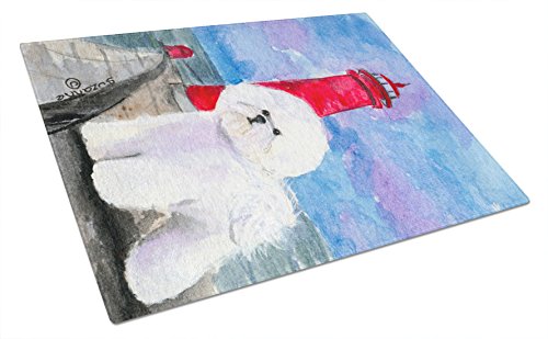 Caroline's Treasures SS8891LCB Lighthouse with Bichon Frise Glass Cutting Board Large, 12H x 16W, multicolor