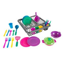 Hey! Play! Kids Play Dish Set, 27 Piece Tableware Dish Set with Dish Drainer - for Kitchen Playset and Pretend Food, Toys