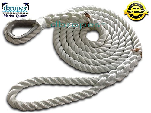 dbRopes 3 Strand Mooring Pendant 100% Nylon Rope 3/4" X 18' Premium with Thimble Ts 13.800 Pounds