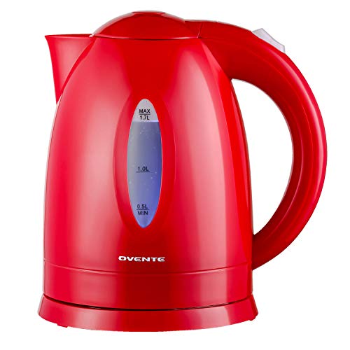 Ovente OVENTE KP72R BPA-Free Electric Kettle 1.7 Liter with Auto Shut-Off  and Boil-Dry Protection, Red
