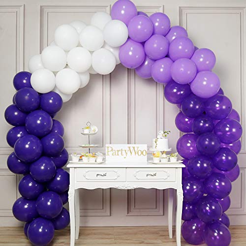 PartyWoo Purple and White Balloons, 100 pcs 12 Inch of Purple Balloons, Lavender Balloons, Deep Purple Balloons, White