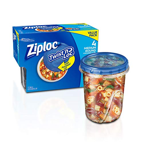 Ziploc Twist 'n Loc, Storage Containers for Food, Travel and Organization, Dishwasher Safe, Medium Round, 4 Count, Pack of 2