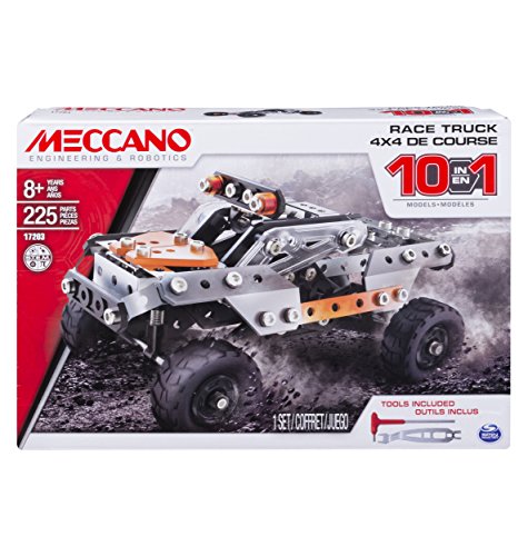 MECCANO Erector, 10 in 1 Model Race Truck Building Set, 225 Pieces, for Ages 8 and up, STEM Construction Education Toy