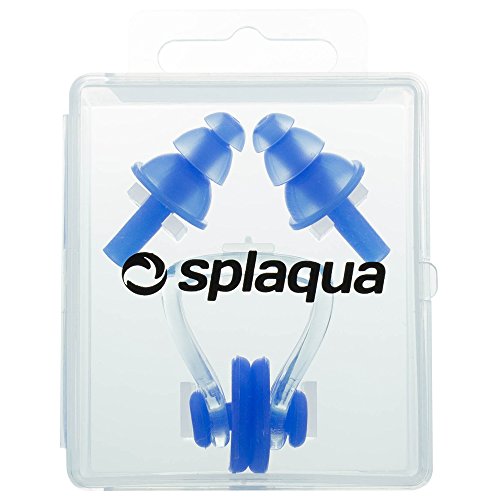 Splaqua Swimming Ear Plugs & Nose Clip, Medical Grade Soft Silicone for Swimming, Diving, Surfing, Universal Fit, Blue