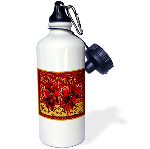 3dRose wb_18742_1"Two Poinsettias" Sports Water Bottle, 21 oz, White