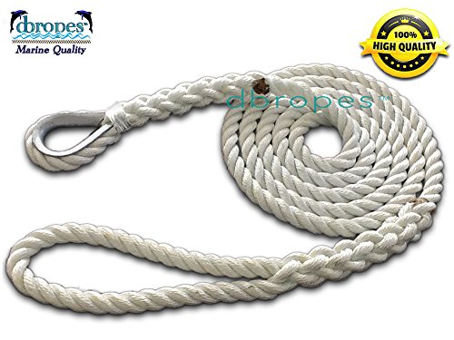 dbRopes 3 Strand Mooring Pendant Line 100% Nylon Rope 5/8 X 6 Ft with Thimble. Tensile Strength 10400 Lbs. Made in USA