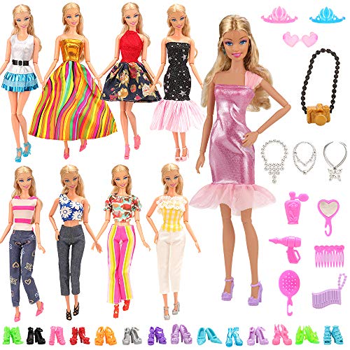 BARWA Lot 15 Items 5 Sets Fashion Dresses Casual Wear Clothes with 10 Pair Shoes, 13 Accessories for 11.5 Inch Girl Doll