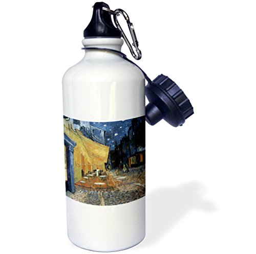 3dRose wb_149687_1"Terrace of a Cafe at Night by Vincent Van Gogh" Sports Water Bottle, 21 oz, White