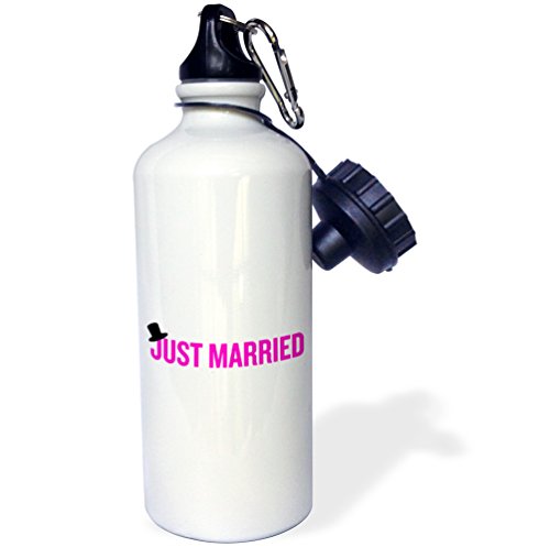 3dRose Just married Top hat Pink Sports Water Bottle, 21 oz, Multicolored