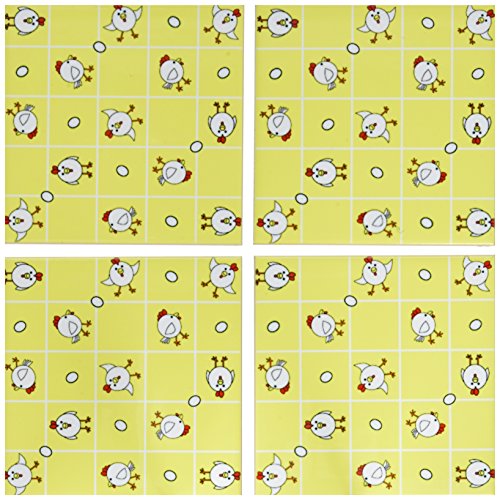 3dRose CST_10777_3 Chicken Dance Print White and Yellow-Ceramic Tile Coasters, Set of 4