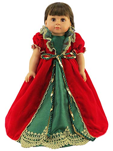 american fashion world Red and Green Victorian Dress with Gold Trimmings-Fits 18" American Girl Dolls, Madame Alexander, Our Generation, etc. | 18