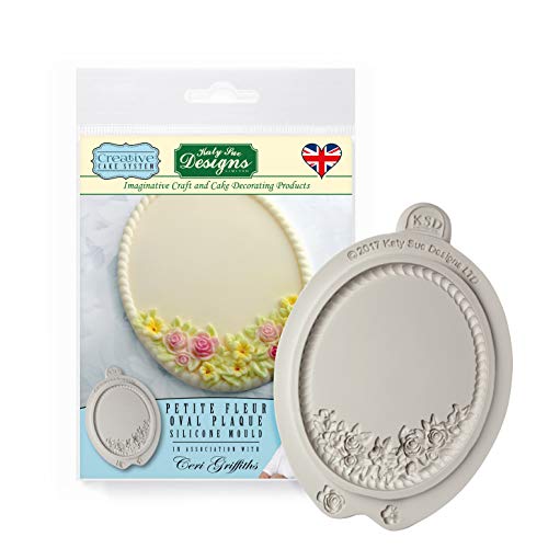 Katy Sue Petite Fleur Oval Plaque Silicone Royal Icing Mold, Ceri Griffiths Creative Cake System for Decorating, Sugarpaste, Fondants