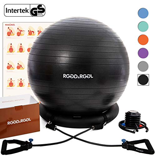 RGGD&RGGL Yoga Ball Chair, Exercise Ball with Leak-Proof Design, Stability Ring&2 Adjustable Resistance Bands for Any Fitness