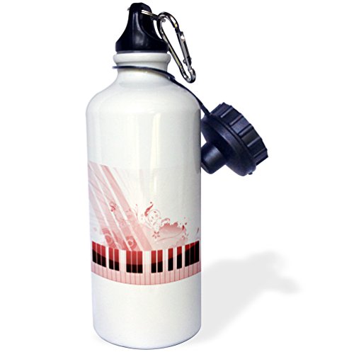 3dRose wb_101530_1"Piano Keys With A Red Grunge Splash" Sports Water Bottle, 21 oz, White