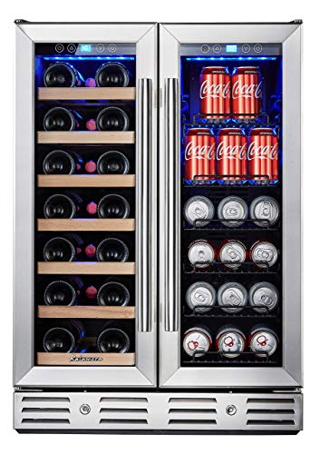 Kalamera 24'' Beverage and Wine Cooler Dual Zone Built-in and Freestanding with Stainless Steel Door