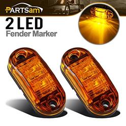 Partsam 2x Trailer Truck Surface Mount LED Oval 2.5" Amber Side Marker Lamp Bulb 2 Diodes, Boat Marine LED Courtesy Lights,