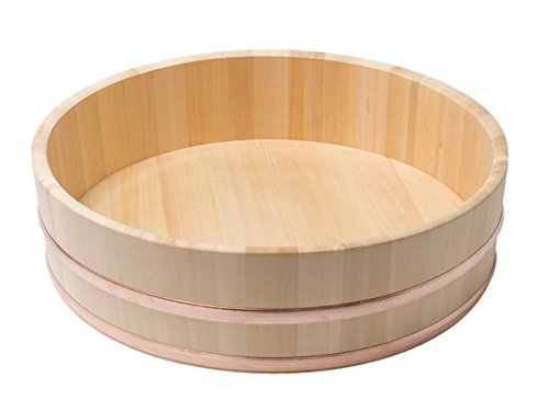 JapanBargain 4086, Japanese Wooden Hangiri Sushi Oke Rice Mixing Bowl Tub Sawara Cypress Wood 21-1/4 inch Diameter Made in