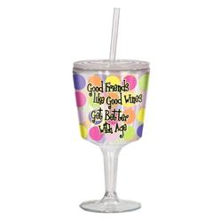 Spoontiques Good Friends/Good Wine Goblet, Multi Colored