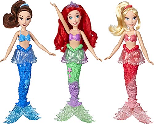 Disney Princess Ariel and Sisters Fashion Dolls, 3 Pack of Mermaid Dolls with Skirts and Hair Accessories, Toy for 3 Year
