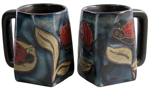 Creative Structures One (1) MARA STONEWARE COLLECTION - 12 Ounce Coffee or Tea Cup Collectible Square Bottom Mug - Lady Bugs/Insects Design