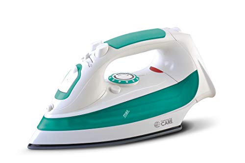 Commercial Care CCSI300 Steam Iron with 7.4 Ounce Water Tank, 1200 Watts, Comfort Grip, White with Green Accents
