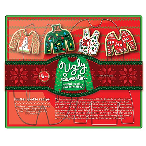 Fox Run Ugly Christmas Sweater Cookie Cutter Set, 4-Piece, Stainless Steel