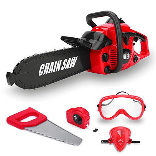 Toy Choi's Kids Size Construction Yard Toy Pack Tool Big Play Realistic Chainsaw with Sound, Toddlers Pretend Play Yardwork Lawn