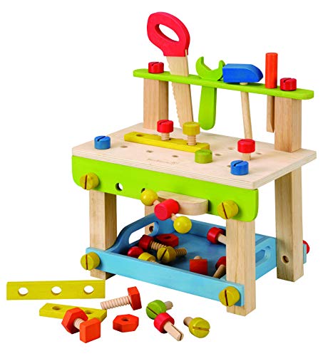 EverEarth Toys EverEarth Toddler Workbench with Tools. Wooden Building Set Hammer Toy