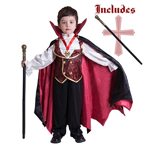 Spooktacular Creations Gothic Vampire Costume Deluxe Set for Boys, Kids Halloween Party Favors, Dress Up,Role Play and Cosplay (Small) Red