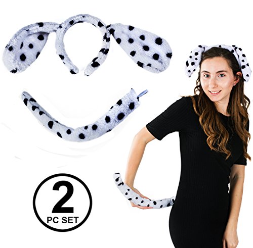 Funny Party Hats Dalmatian Ears - Dog Ears and Tail - 2 Pc Set - Ears and Tail Costume - Dalmatian Costume