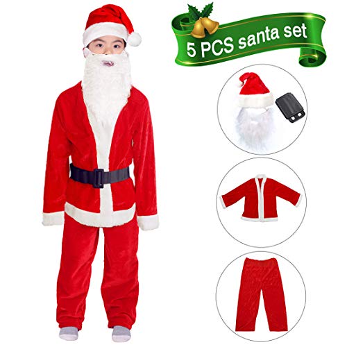 VeMee Boys Santa Costume Child Santa Suit Velvet Santa Claus Costume for Boys Christmas Costume 5PCS Fancy Party Suit for Boys 6-11