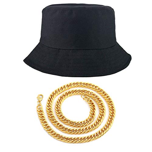 Weahre 80s/90s Hip Hop Costume Kit Cotton Bucket Hat Gold
