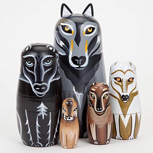 Bits and Pieces - "Wynter & His Pack Wolf Pack - Matryoshka Dolls - Wooden Russian Nesting Dolls - Wolf - Animal Figurines -