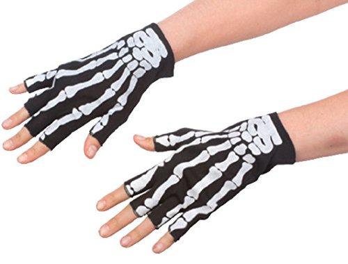 Nicky Bigs Novelties Young Adult Fingerless Skeleton Gloves, Multi, One Size Black