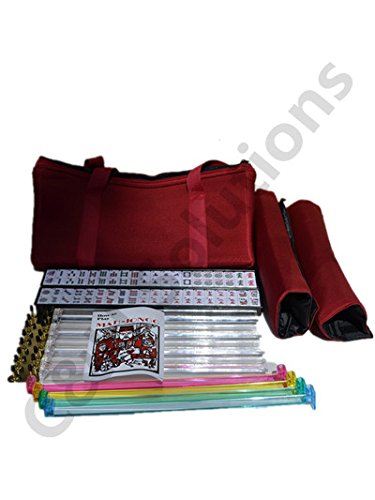 C&H Solutions 4 Color Pushers and 4 Clear Racks + American Mah Jong Set Burgundy Red Bag 166 Tiles (Mah Jong Mah Jongg