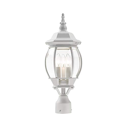 Livex Lighting 7526-03 Outdoor Post with Clear Beveled Glass Shades, White