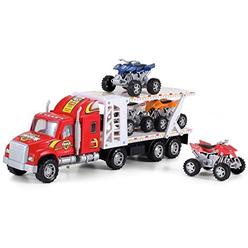 Liberty Imports Auto Hauler Big Rig Kids Toy Truck 1:48 Scale Car Carrier Transporter Trailer with 4 ATVs (Assorted Colors)