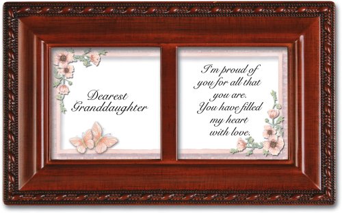 Cottage Garden Dearest Granddaughter Woodgrain Rope Trim Jewelry Music Box Plays You Light Up My Life