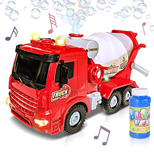 ArtCreativity Bubble Blowing Cement Truck Toy with LED and Sound Effects - 12 Inch Light Up Bump n Go Toy Car for Boys and